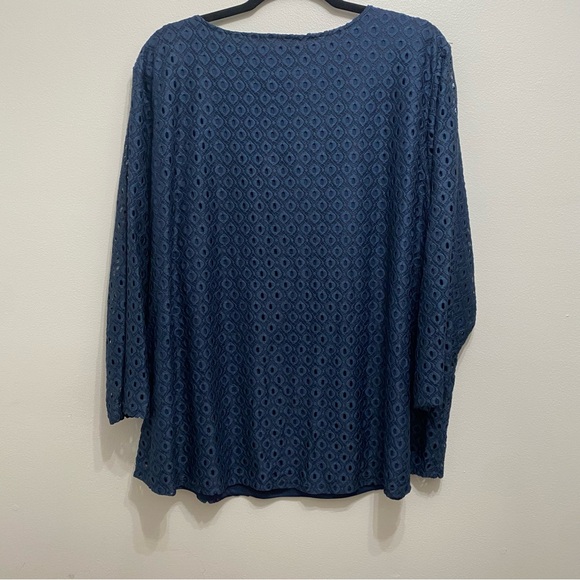 Ruby Rd. Blue Eyelet Overlay Blouse - Picture 8 of 10